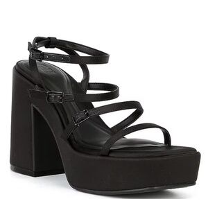 NEW GB Gianni Bini Drama-Queen Y2K Satin Strappy Platform Dress Sandals in Black